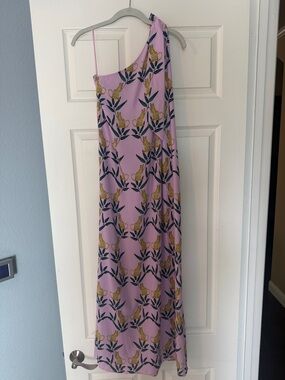 Buddy Love Lavender One-Shoulder Maxi Dress with Gold Leopard Print